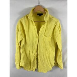 Sanctuary Yellow Crinkle Long Sleeve Button Up Relaxed Fit Shirt Size Small